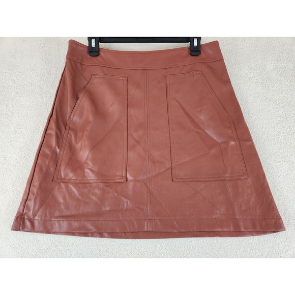 LOFT Dresses & Skirts - Womens Loft Brown Pleather Midi Skirt w/Pockets Size 10 Fall Trendy Career Wear
